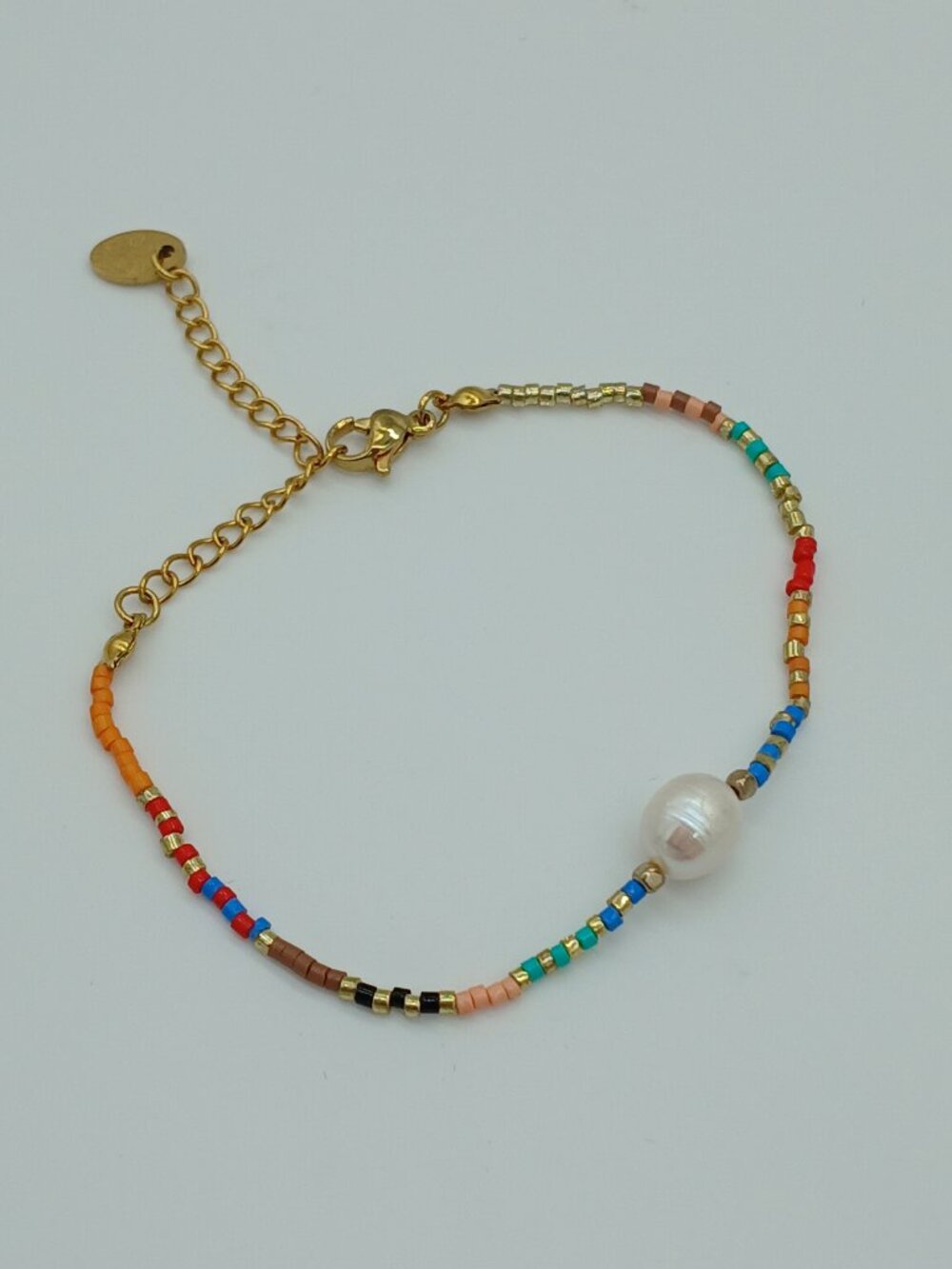 0167 Plunder Miyuki Rainbow Beads Freshwater Pearl Bracelet with Gold Accent